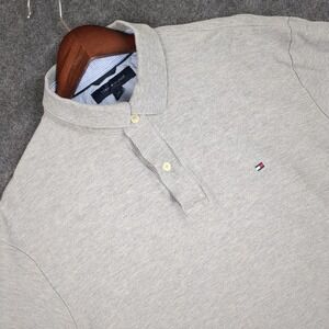 Tommy Hilfiger Men's Grey Polo Shirt Short Sleeve Size L G Embroidered Logo